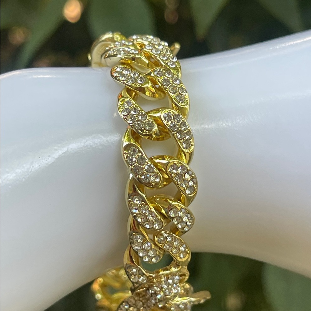 Grim Reaper Bracelet Full of Stones Luxurious GOLD PLATED/pulsera Santa Muerte - Picture 5 of 10